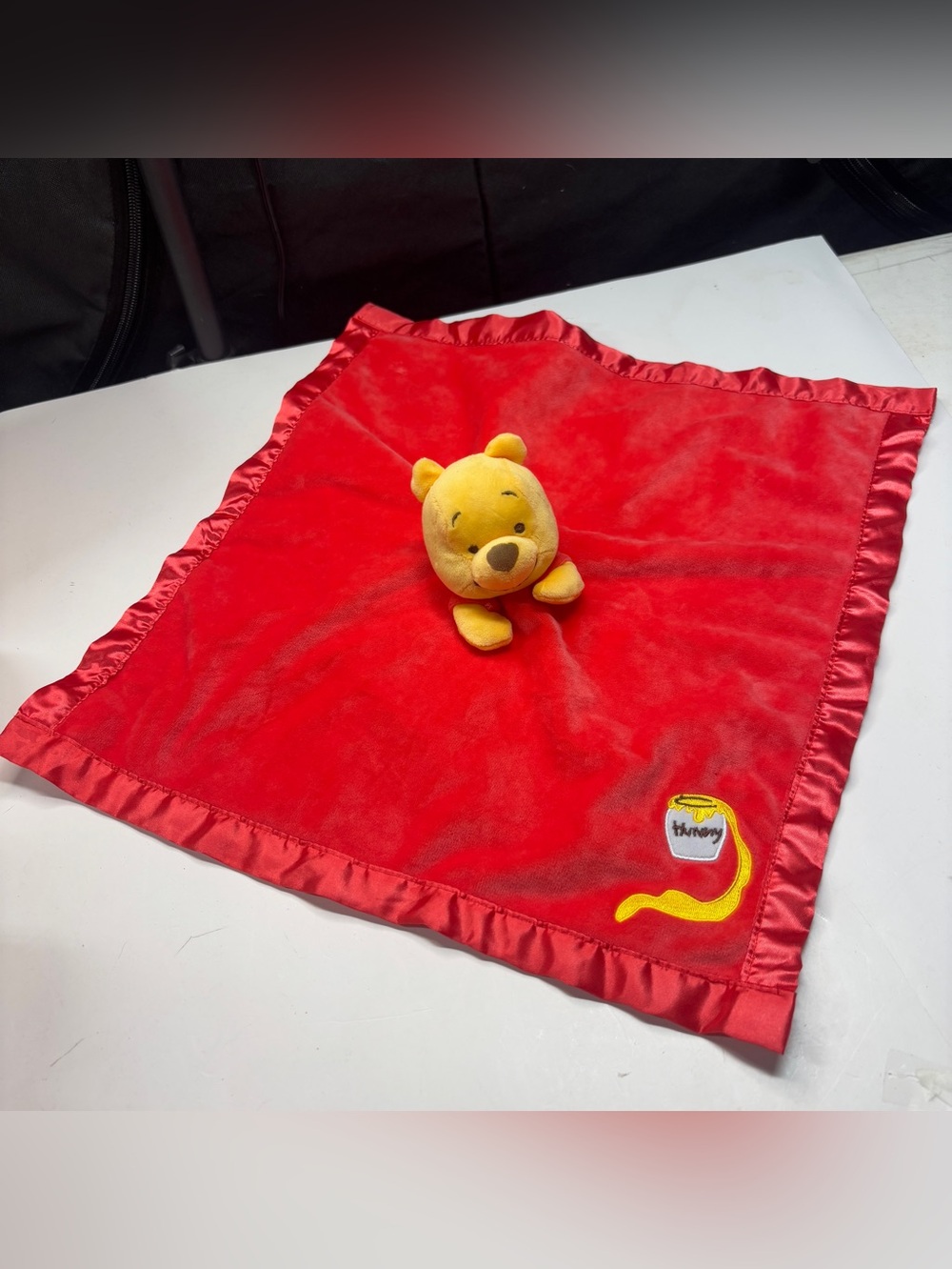 Disney Baby Red Winnie The Pooh Lovey Security Blanket Nunu Satin Edge Trim